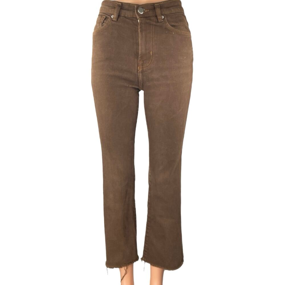 MNG Mango Sienna Women's Brown High Waist Flared Bootcut Denim Jeans Pants Sz 1